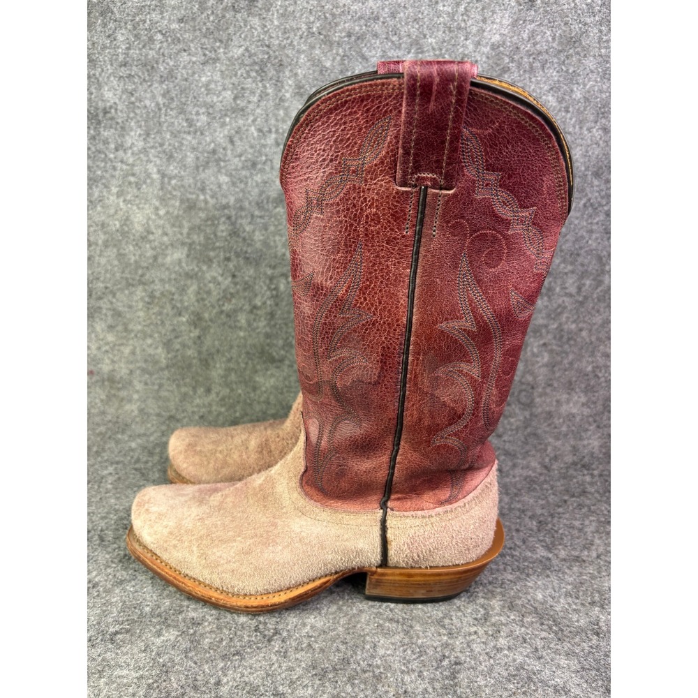 Fenoglio Western Boots Womens 8 B Burgundy Roughout Tan Square Toe Cowgirl Boots
